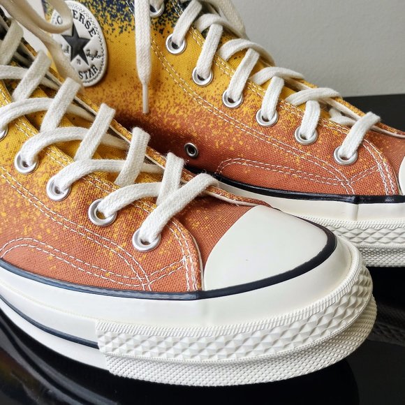 Converse Men's Chuck 70 Hi Scatter Dye Canvas Sneaker in Awesome Fire Opal/Gold - Picture 4 of 12